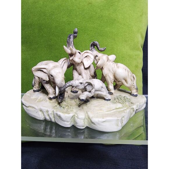 Elephants On Rock Figurine Signature On Bottom - Picture 4 of 8